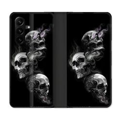 Housse Cuir Portefeuille Pour Samsung Galaxy A57 5G Tete de Mort Triple