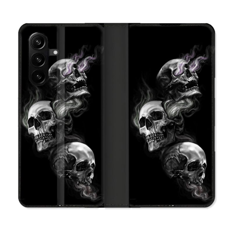 Housse Cuir Portefeuille Pour Samsung Galaxy A57 5G Tete de Mort Triple