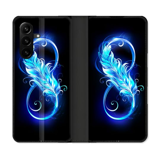 Housse Cuir Portefeuille Pour Samsung Galaxy A57 5G Texture Plume Infini Bleu