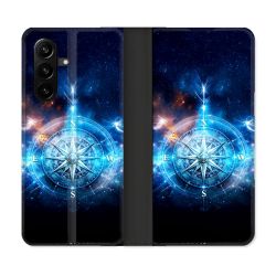 Housse Cuir Portefeuille Pour Samsung Galaxy A57 5G Voyage Rose des Vents Stellaire