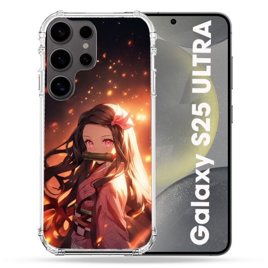 Coque Renforcée Pour Samsung Galaxy S25 ULTRA Manga Demon Slayer Nezuko Rose