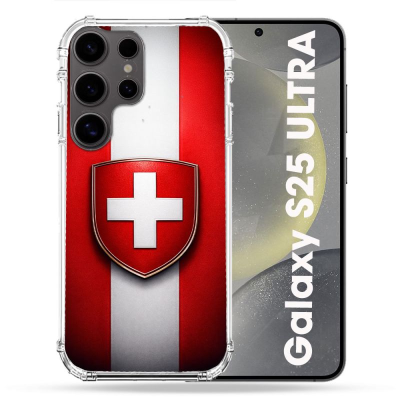 Coque Renforcée Pour Samsung Galaxy S25 ULTRA Voyage Drapeau Suisse