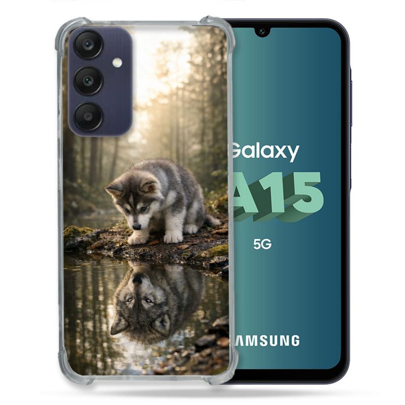 Coque Renforcée Pour Samsung Galaxy A15 4G / 5G Animal Loup Reflet
