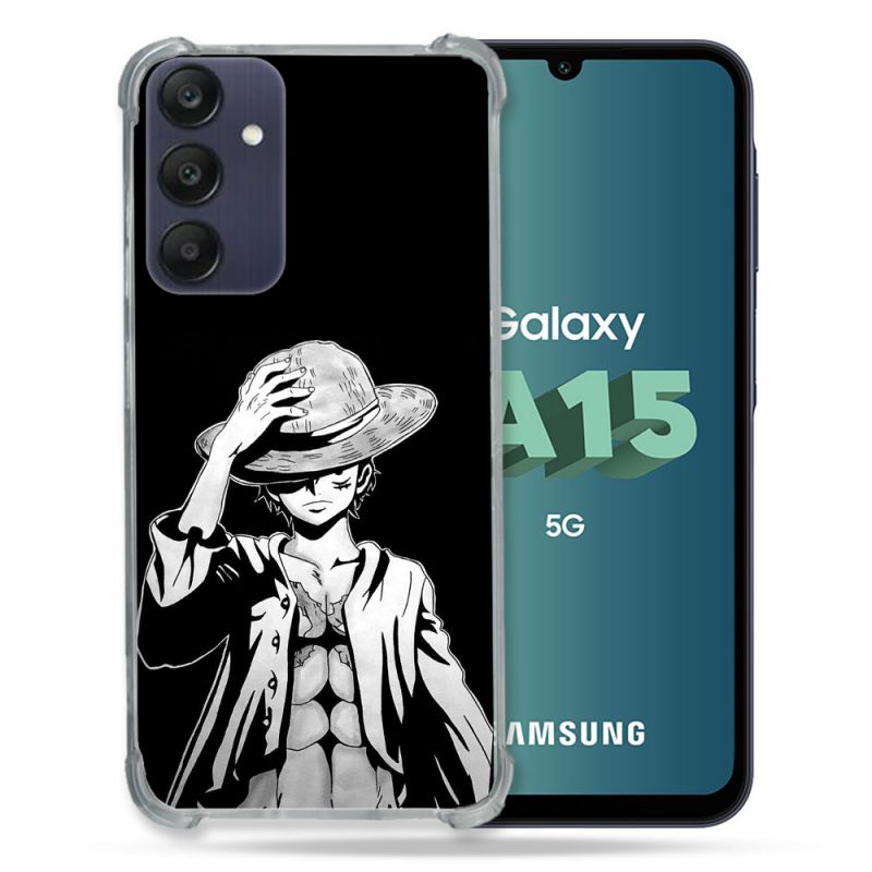 Coque Renforcée Pour Samsung Galaxy A15 4G / 5G Manga One Piece Luffy Noir