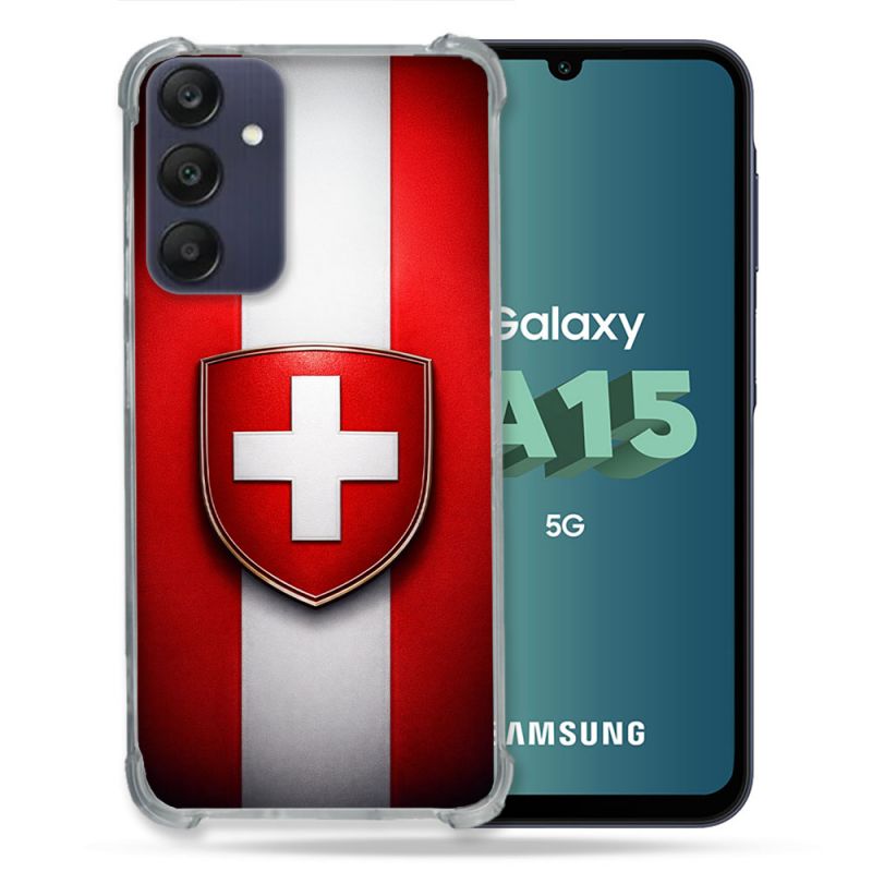 Coque Renforcée Pour Samsung Galaxy A15 4G / 5G Voyage Drapeau Suisse