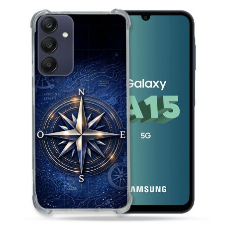 Coque Renforcée Pour Samsung Galaxy A15 4G / 5G Voyage Rose des Vents Marine