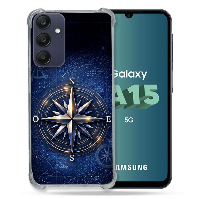 Coque Renforcée Pour Samsung Galaxy A15 4G / 5G Voyage Rose des Vents Marine