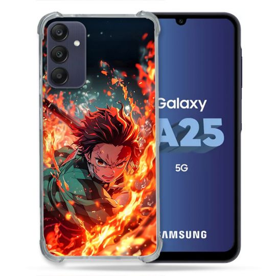 Coque Renforcée Pour Samsung Galaxy A25 5G Manga Demon Slayer Tanjiro Feu