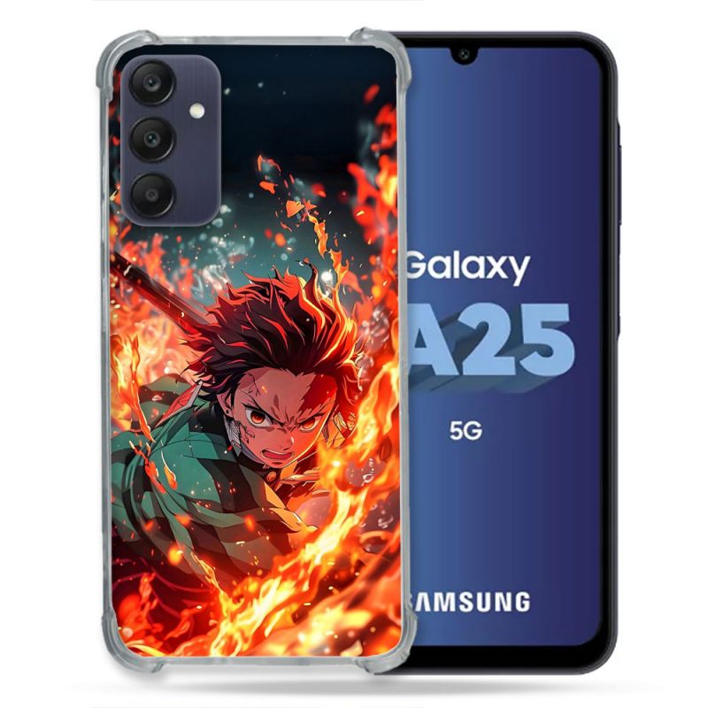 Coque Renforcée Pour Samsung Galaxy A25 5G Manga Demon Slayer Tanjiro Feu