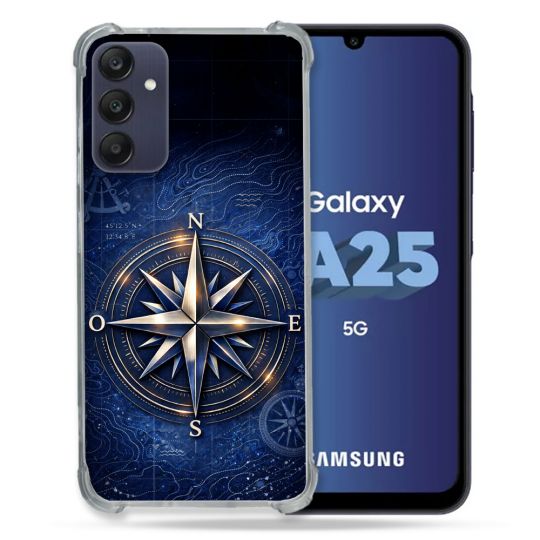 Coque Renforcée Pour Samsung Galaxy A25 5G Voyage Rose des Vents Marine