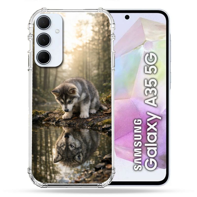 Coque Renforcée Pour Samsung Galaxy A35 5G Animal Loup Reflet
