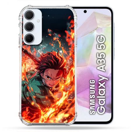 Coque Renforcée Pour Samsung Galaxy A35 5G Manga Demon Slayer Tanjiro Feu