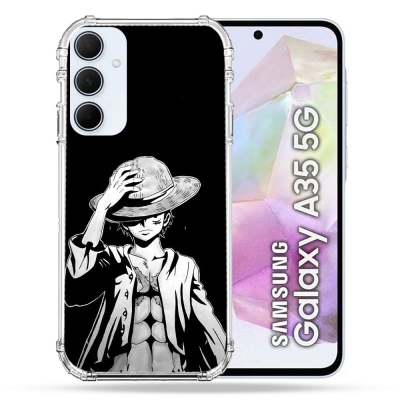 Coque Renforcée Pour Samsung Galaxy A35 5G Manga One Piece Luffy Noir