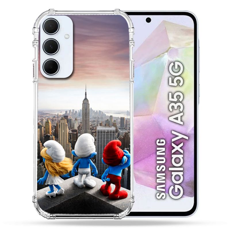 Coque Renforcée Pour Samsung Galaxy A35 5G Schtroumpfs New York