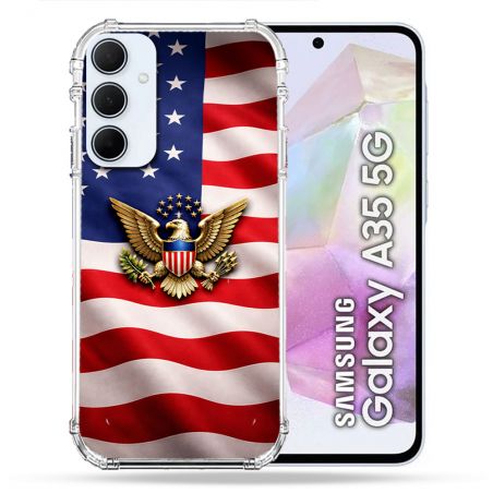 Coque Renforcée Pour Samsung Galaxy A35 5G Voyage Drapeau USA Etats Unis