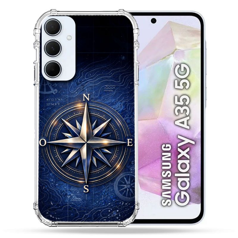 Coque Renforcée Pour Samsung Galaxy A35 5G Voyage Rose des Vents Marine