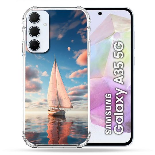 Coque Renforcée Pour Samsung Galaxy A35 5G Voyage Voilier Reflet