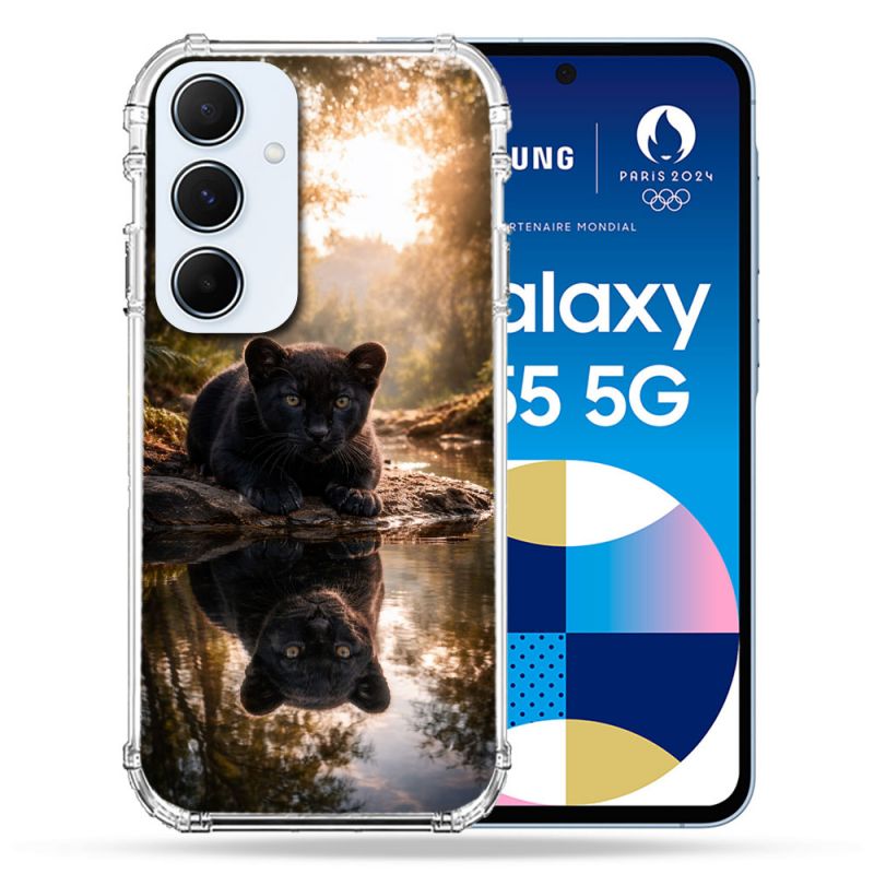 Coque Renforcée Pour Samsung Galaxy A55 5G Animal Panthère Reflet