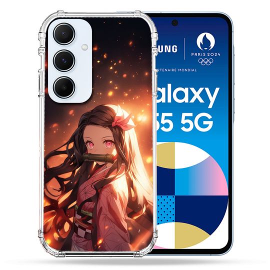 Coque Renforcée Pour Samsung Galaxy A55 5G Manga Demon Slayer Nezuko Rose