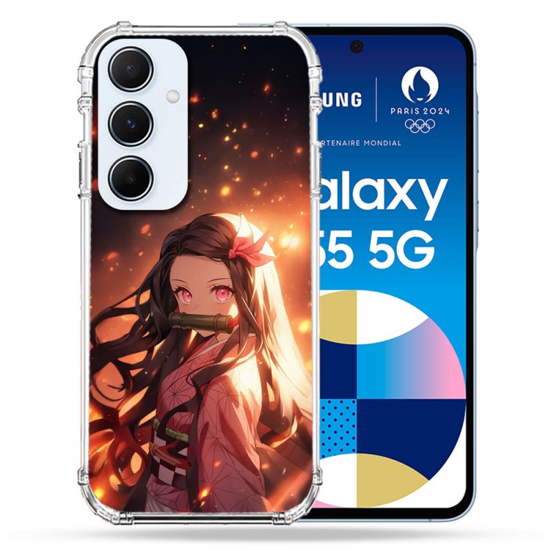 Coque Renforcée Pour Samsung Galaxy A55 5G Manga Demon Slayer Nezuko Rose