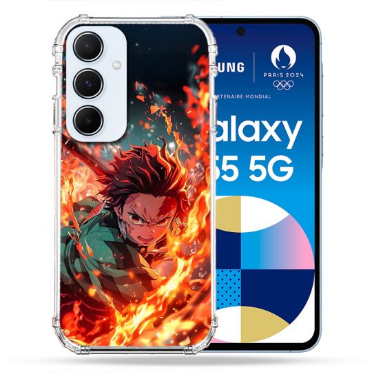 Coque Renforcée Pour Samsung Galaxy A55 5G Manga Demon Slayer Tanjiro Feu