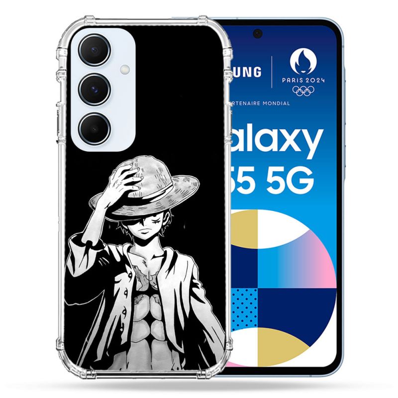 Coque Renforcée Pour Samsung Galaxy A55 5G Manga One Piece Luffy Noir