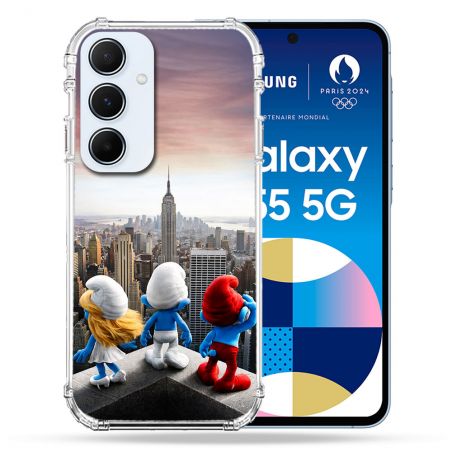 Coque Renforcée Pour Samsung Galaxy A55 5G Schtroumpfs New York