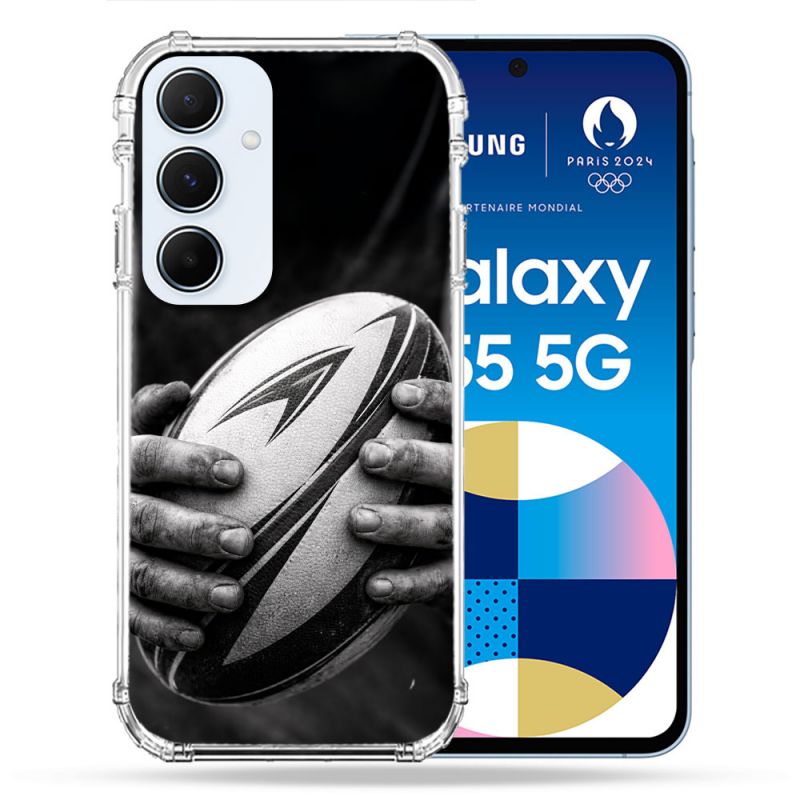 Coque Renforcée Pour Samsung Galaxy A55 5G Sport Rugby Ballon Moderne
