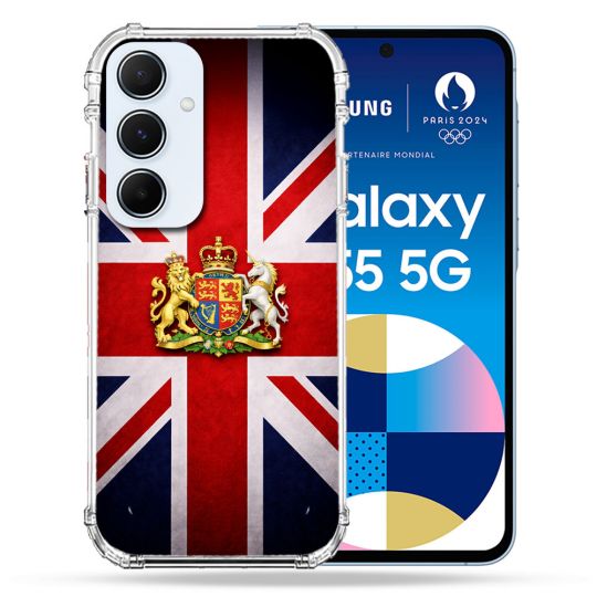 Coque Renforcée Pour Samsung Galaxy A55 5G Voyage Drapeau Grande Bretagne UK