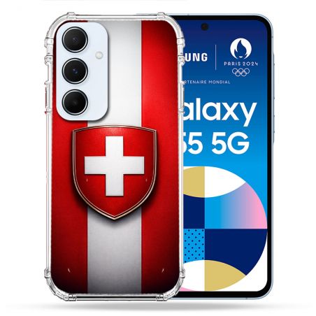 Coque Renforcée Pour Samsung Galaxy A55 5G Voyage Drapeau Suisse