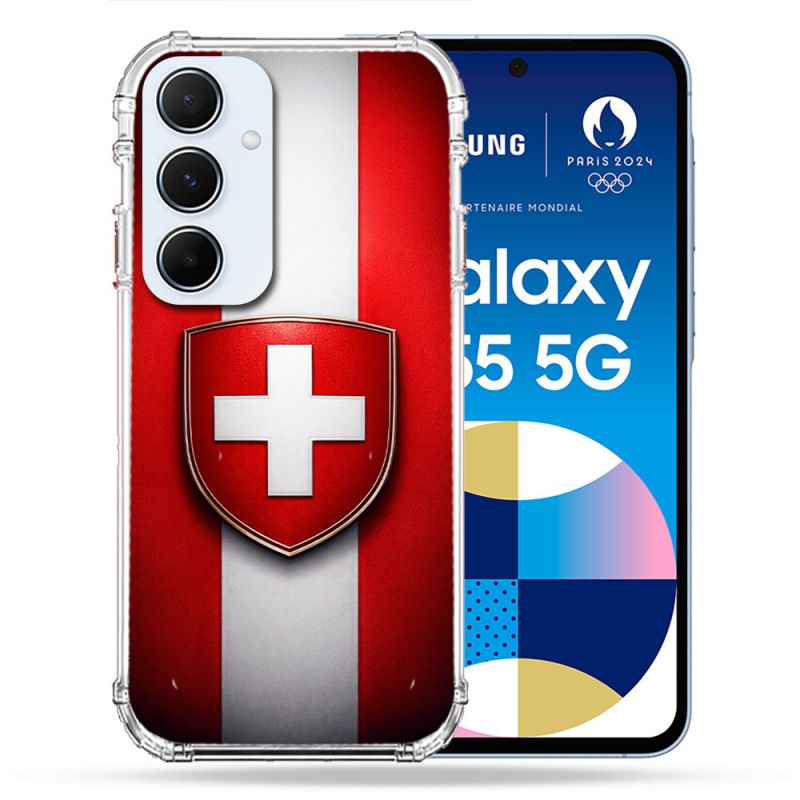 Coque Renforcée Pour Samsung Galaxy A55 5G Voyage Drapeau Suisse