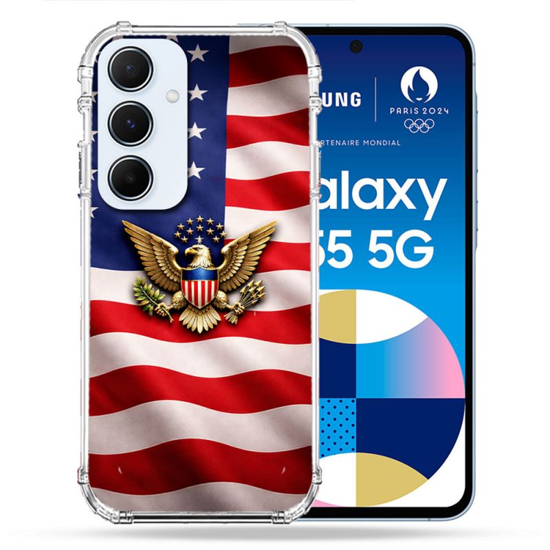 Coque Renforcée Pour Samsung Galaxy A55 5G Voyage Drapeau USA Etats Unis