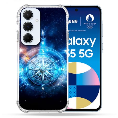 Coque Renforcée Pour Samsung Galaxy A55 5G Voyage Rose des Vents Stellaire