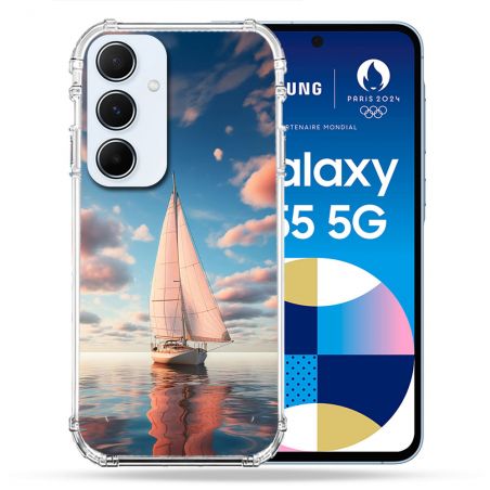 Coque Renforcée Pour Samsung Galaxy A55 5G Voyage Voilier Reflet
