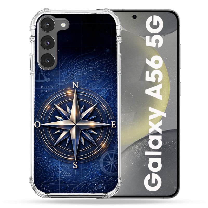 Coque Renforcée Pour Samsung Galaxy A56 5G Voyage Rose des Vents Marine