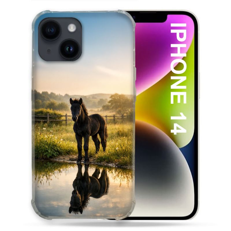 Coque Renforcée Pour Iphone 14 Animal Cheval Reflet