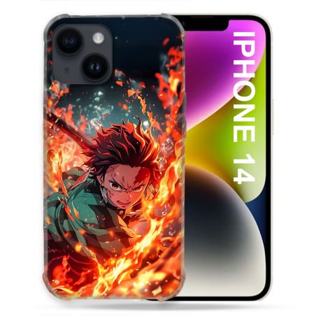 Coque Renforcée Pour Iphone 14 Manga Demon Slayer Tanjiro Feu