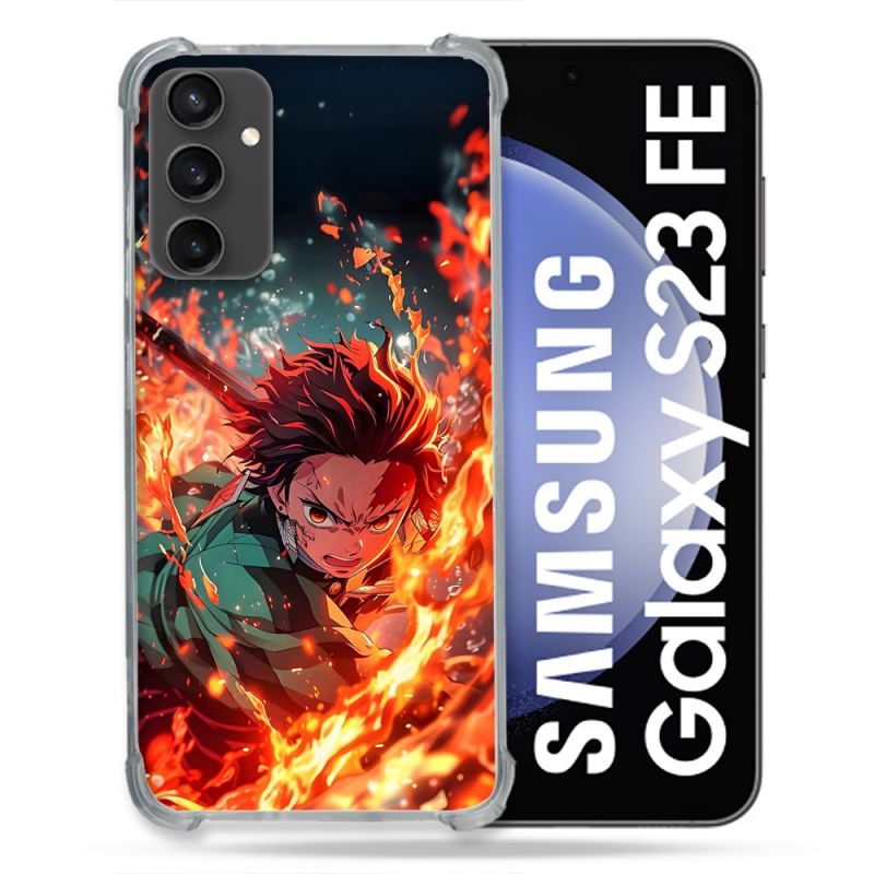 Coque Renforcée Pour Samsung Galaxy S23 FE Manga Demon Slayer Tanjiro Feu