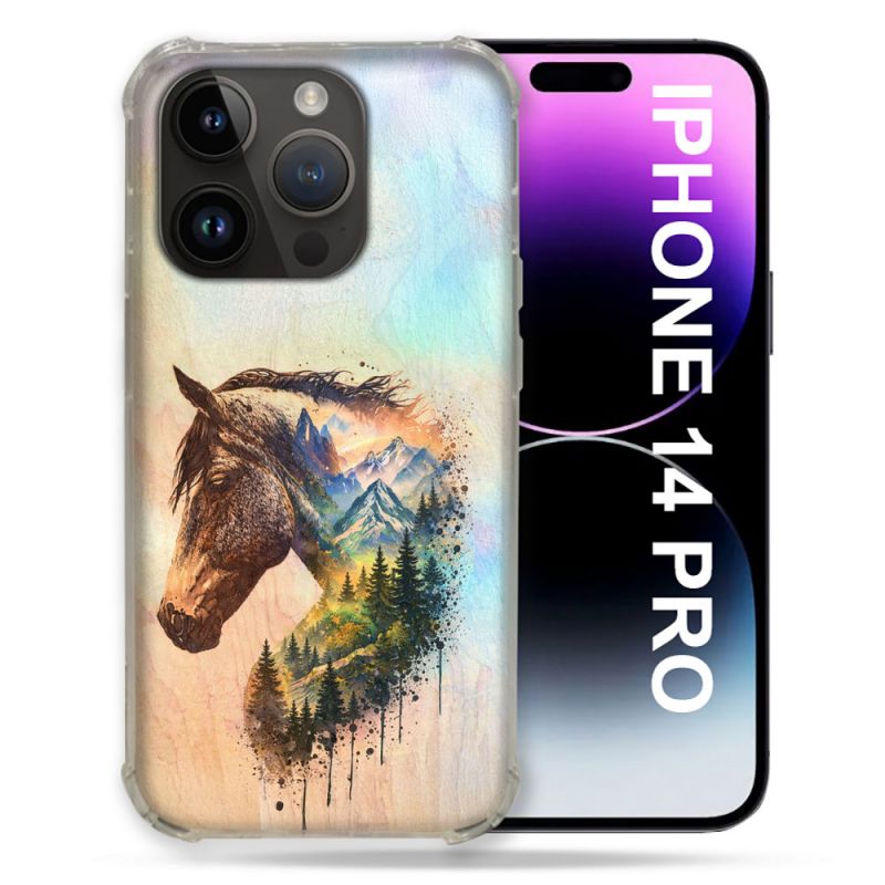 Coque Renforcée Pour Iphone 14 Pro Animal Cheval Montagne
