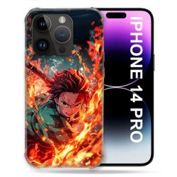Coque Renforcée Pour Iphone 14 Pro Manga Demon Slayer Tanjiro Feu