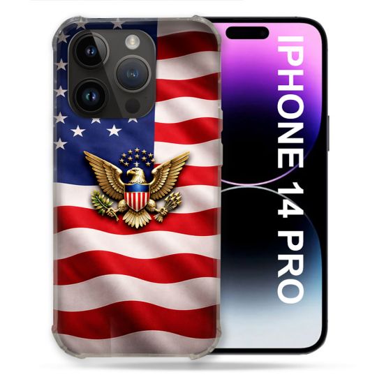 Coque Renforcée Pour Iphone 14 Pro Voyage Drapeau USA Etats Unis