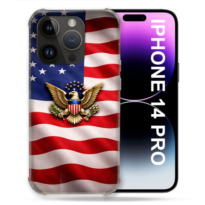 Coque Renforcée Pour Iphone 14 Pro Voyage Drapeau USA Etats Unis