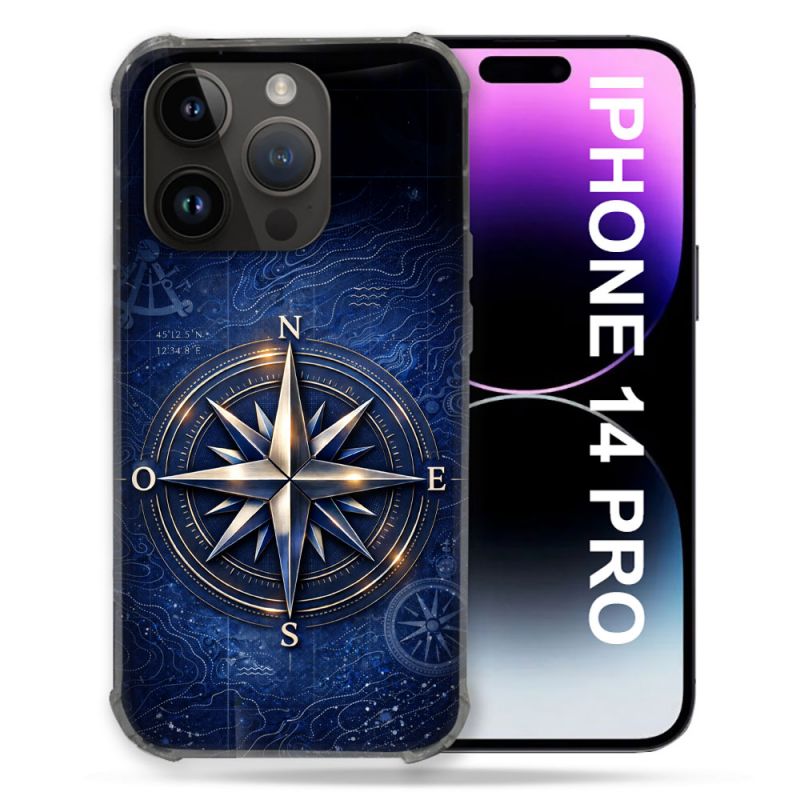 Coque Renforcée Pour Iphone 14 Pro Voyage Rose des Vents Marine