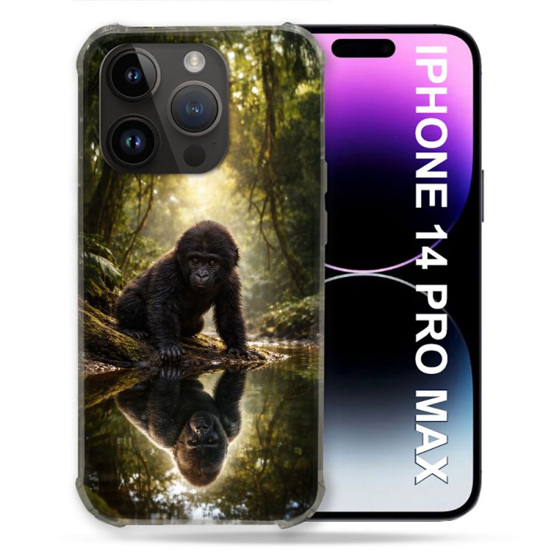 Coque Renforcée Pour Iphone 14 Pro Plus Animal Gorille Reflet