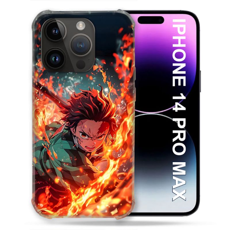 Coque Renforcée Pour Iphone 14 Pro Plus Manga Demon Slayer Tanjiro Feu