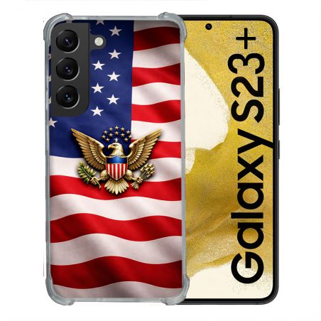 Coque Renforcée Pour Samsung Galaxy S23 Plus Voyage Drapeau USA Etats Unis