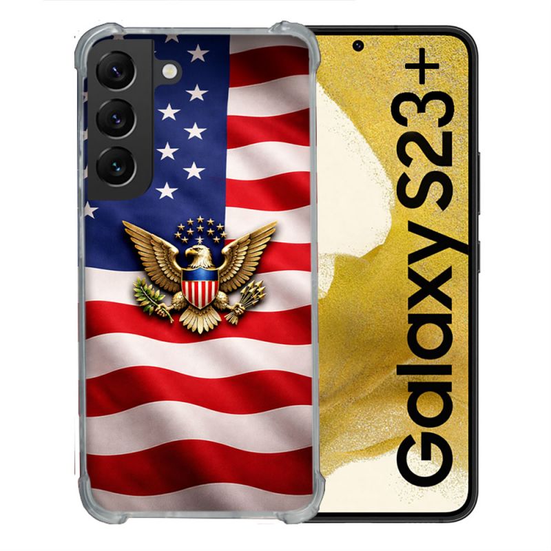 Coque Renforcée Pour Samsung Galaxy S23 Plus Voyage Drapeau USA Etats Unis