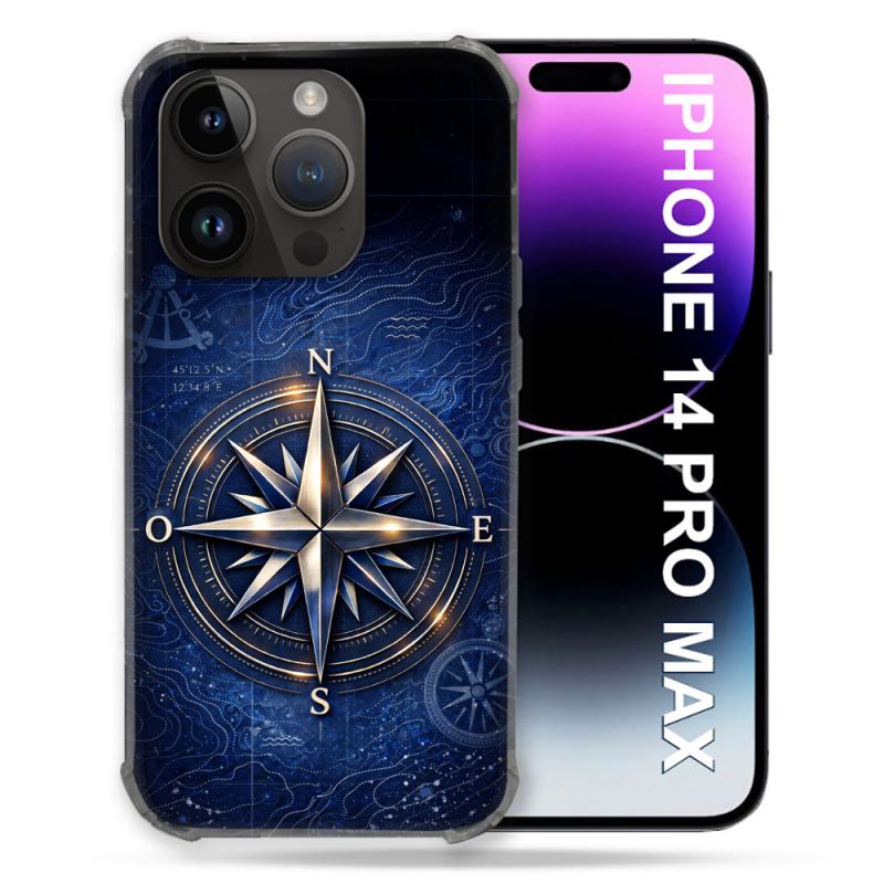 Coque Renforcée Pour Iphone 14 Pro Plus Voyage Rose des Vents Marine