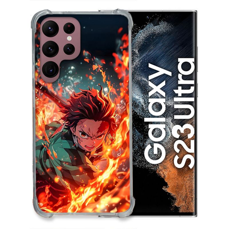 Coque Renforcée Pour Samsung Galaxy S23 Ultra Manga Demon Slayer Tanjiro Feu
