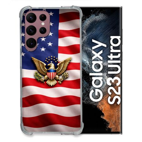 Coque Renforcée Pour Samsung Galaxy S23 Ultra Voyage Drapeau USA Etats Unis